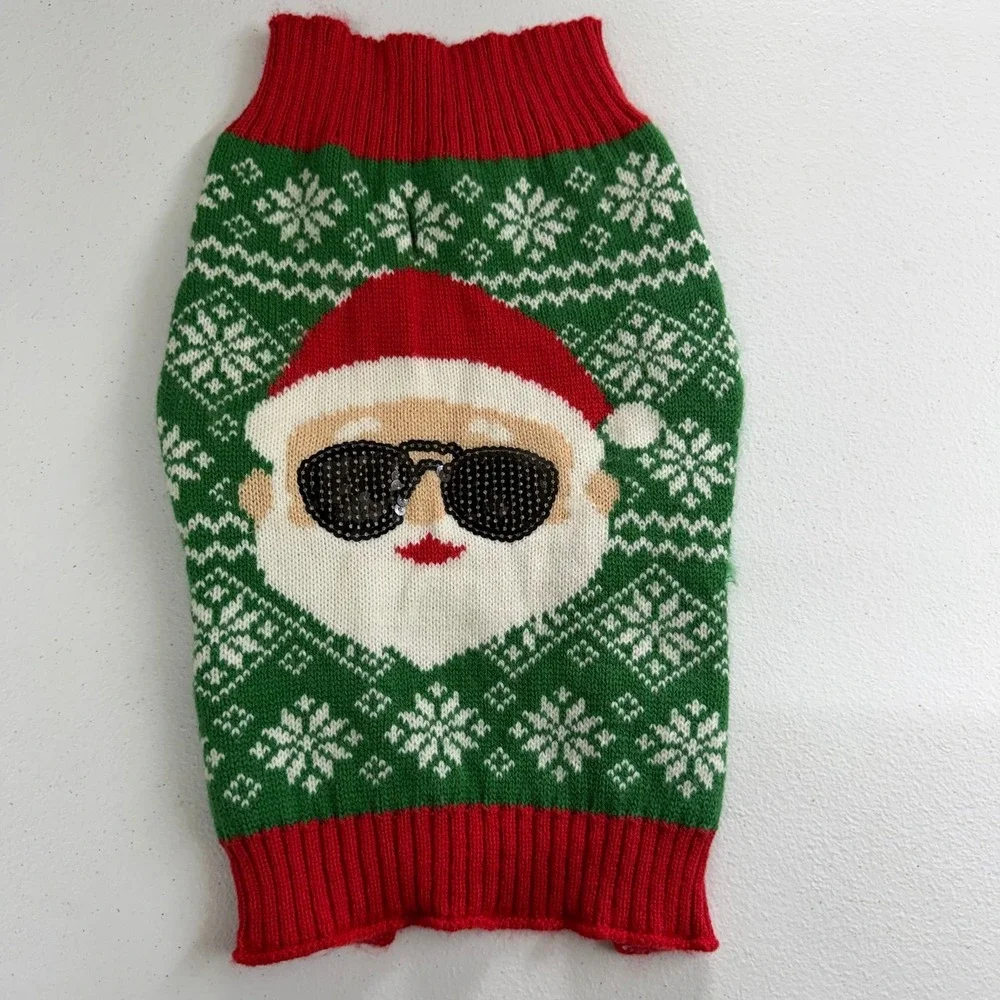 Dog‎ red green sequin Santa knit stretch pullover pet sweater winter Christmas